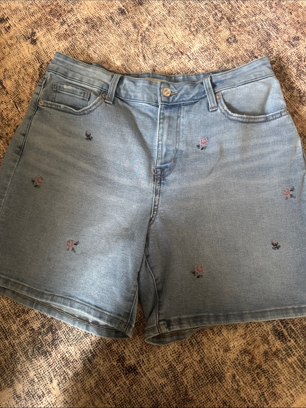 Maurices Light Blue High Waist Embroidered Denim Shorts